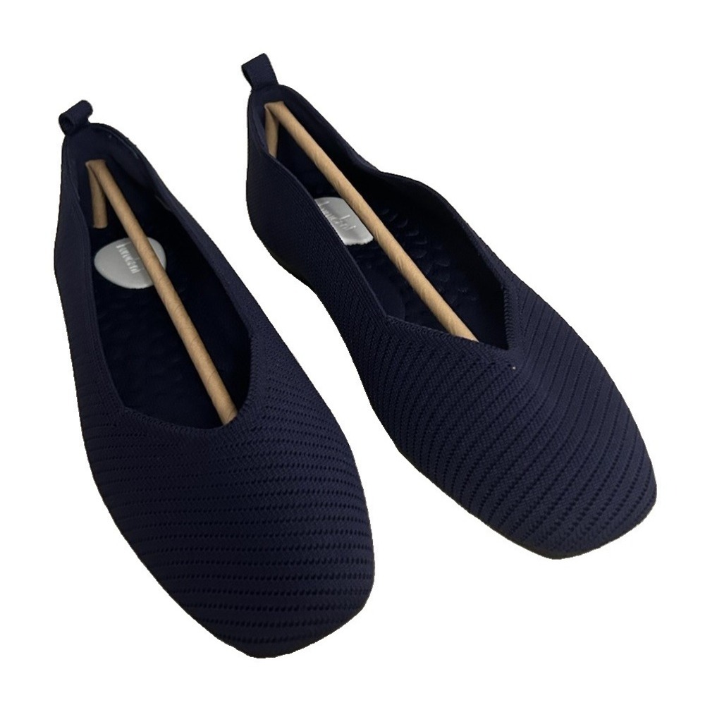 Burudani Women's Wide Textured Knit Ballet Square Toe Flats Size 8 Navy Blue NEW